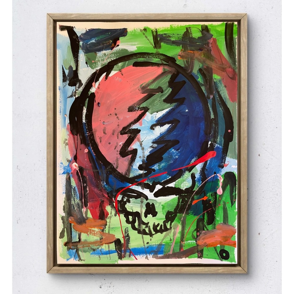 Grateful Dead Steal Your Face Abstract Painting 9x12 Mixed Media Paper Art